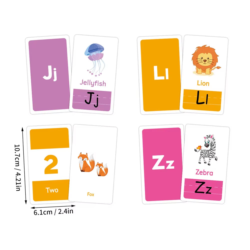 58PCS ABC Alphabet Flashcards Montessori Early Education Toys Baby Shapes Animals Learning Cards Games Puzzles for Kids Gifts