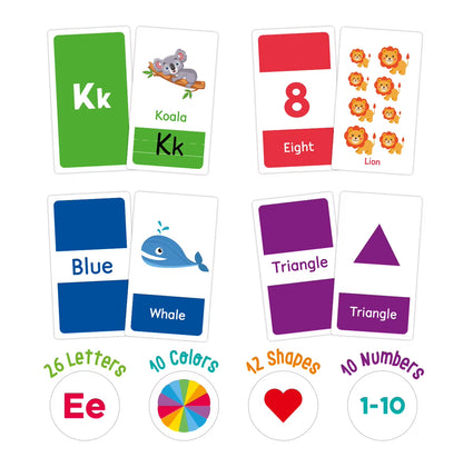 58PCS ABC Alphabet Flashcards Montessori Early Education Toys Baby Shapes Animals Learning Cards Games Puzzles for Kids Gifts
