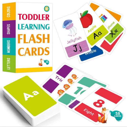 58PCS ABC Alphabet Flashcards Montessori Early Education Toys Baby Shapes Animals Learning Cards Games Puzzles for Kids Gifts